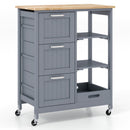 Kitchen Island Cart on Wheels with Rubber Wood Top and 3 Drawersand Removable Tray