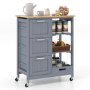 Kitchen Island Cart on Wheels with Rubber Wood Top and 3 Drawersand Removable Tray