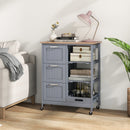 Kitchen Island Cart on Wheels with Rubber Wood Top and 3 Drawersand Removable Tray