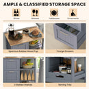 Kitchen Island Cart on Wheels with Rubber Wood Top and 3 Drawersand Removable Tray