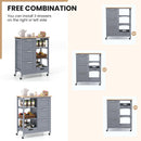 Kitchen Island Cart on Wheels with Rubber Wood Top and 3 Drawersand Removable Tray
