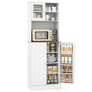 Kitchen Pantry Cabinet 67 Inch Freestanding Tall Cupboard with Microwave Shelf-White