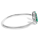 Sterling Silver White Topaz and Green Emerald Floral Bangle Bracelet