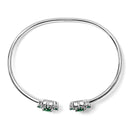 Sterling Silver White Topaz and Green Emerald Floral Bangle Bracelet