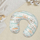 Personalized Floral Stripe Travel Neck Pillow with Name | Memory Foam, Detachable Washable Cover | Custom Gift for Women and Teens