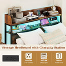 LED Bed Frame with Power Outlets and Storage Headboard-Full Size