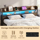 Queen LED Bed Frame with Power Outlets and Storage Headboard