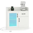 LED Buffet Sideboard with Charging Station with Drawer and Translucent Fluted Door-White