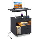 LED Nightstand with Power Outlets Modern Bedside Table with Flip over