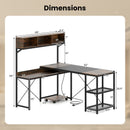 L-Shaped Computer Desk with Power Outlets 62 Inches Corner Desk with Storage Hutch-Brown