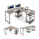 L Shaped Computer Desk with 4 Storage Shelves and Cable Holes