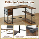 L Shaped Desk with Charging Station Corner Computer Desk with 2 Fabric Drawers