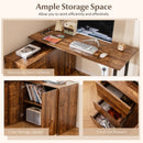 L-Shaped Desk with File Cabinet and Power Outlet Reversible Corner Computer Desk