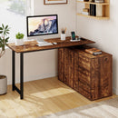 L-Shaped Desk with File Cabinet and Power Outlet Reversible Corner Computer Desk