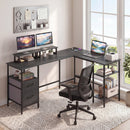 L Shaped Desk with Power Outlet Reversible Computer Desk with Monitor Stands
