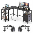 L Shaped Desk with Power Outlet Reversible Computer Desk with Monitor Stands