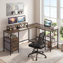 L-Shaped Desk with Power Outlet and Monitor Stands