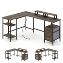 L-Shaped Desk with Power Outlet and Monitor Stands