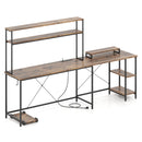 L-Shaped Reversible Gaming Desk with LED Strip and Power Outlets Hutch Monitor Stand