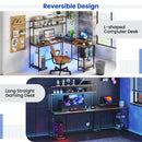 L-Shaped Reversible Gaming Desk with LED Strip and Power Outlets Hutch Monitor Stand