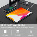 L-shaped Desk with Power Outlet Hutch
