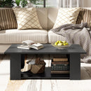 Large 36/41 Inch 2-tier Wooden Modern Coffee Table with Storage Shelf-Black
