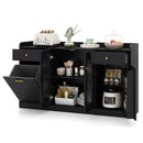Large Buffet Cabinet Hidden Tilt Out Trash Can Cabinet with 2 Glass Doors