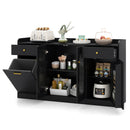 Large Buffet Cabinet Hidden Tilt Out Trash Can Cabinet with 2 Glass Doors