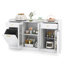 Large Buffet Cabinet Hidden Tilt Out Trash Can Cabinet with 2 Glass Doors