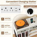 Large Record Player Stand with Charging Station Mid Century Modern Vinyl Storage Cabinet