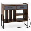 Large Record Player Stand with Charging Station Mid Century Modern Vinyl Storage Cabinet