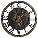 Large Wall Clock 27" Gear Clock with World Map-Brown