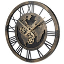 Large Wall Clock 27" Gear Clock with World Map-Brown