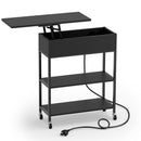 Lift Top Side Table with Charging Station and Wheels