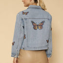 Light Blue Monarch Butterfly Embroidered Denim Jacket | Sizes SM-XL