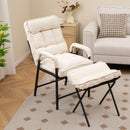 Linen Fabric Modern Accent Chair with Ottoman and Adjustable Backrest