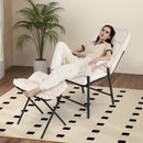 Linen Fabric Modern Accent Chair with Ottoman and Adjustable Backrest