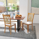Linen Fabric Upholstered Wooden Dining Chair Set of 2 with Rubber Wood Frame for Dining Room