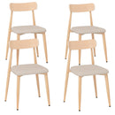 Linen Fabric Upholstered Modern Dining Chair Set of 4 with Padded Seat and Curved Back-Oak