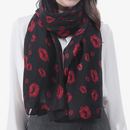 Lipstick Lover Kiss Print Scarf in Scarlet and Black