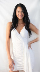 Lulus Primped to Perfection White Floral Burnout Chiffon Ruched Dress, Large