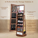 Lockable 360° Swivel Jewelry Cabinet with Full-Length Mirror LED Lights