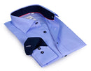 Lt Blue Long Sleeve Shirt with contract trimming // Dual cuffs// contemporary fit- Final Sale