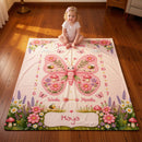 Personalized Baby Milestone Blanket with Name - Butterfly Garden Design with Month Numbers, Meadow Border, and Baby Name on Cream Oval Plaque - Newborn Photoshoot Prop
