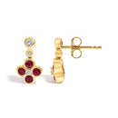 14K Yellow Gold 1/10 Cttw Diamond and Ruby Floral Dangle Earrings
