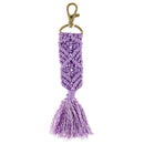 Macrame Bag Charm Keychain in Purple | Hand Knotted Tasseled Key Ring | Purse Accessory with Lobster Clip