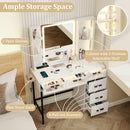 Makeup Vanity Desk with 3-Color Induction LED Lights and 6 Drawers-White