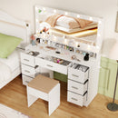 Makeup Vanity Desk with Mirror 3-Color LED Lights and Charging Station