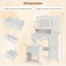 Makeup Vanity Desk with Mirror and Lights Dressing Table and Stool Set-White
