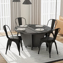 Metal Dining Chair Set of 4 Stackable Kitchen Chairs with Removable Backs and PU Leather Cushioned Seat-Black